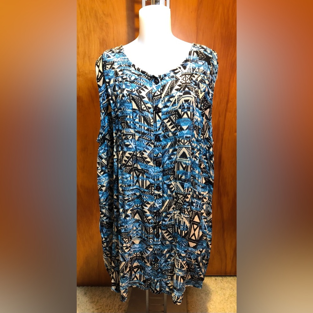Blue Print Sleeveless Top Roaman’s 22W PF